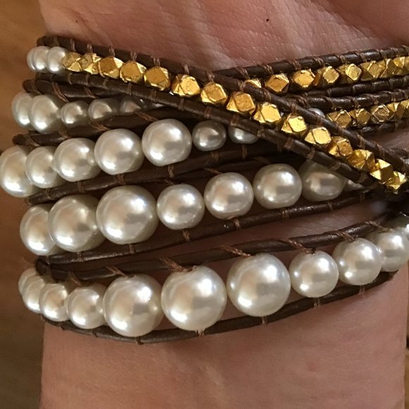 Pearl & Leather BoHo Wrap Bracelet - Picture 3 of 5